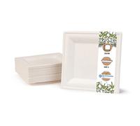 BIOZOYG Vajilla ecológica de bagazo desechable | 200 piezas Platos de caña de azúcar blanca angular blanqueada 26x26 cm | Vajilla Desechable Bio plato de comer plato de fiesta