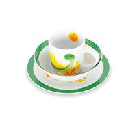 BIOZOYG - Vajilla para Niños de Porcelana - Juego de Desayuno de 3 Piezas, Apto para Lavavajillas, Juego de Plato Taza Cuenco Blanco con Diseño, Ideas de Regalo para Niños, Dinosaurio