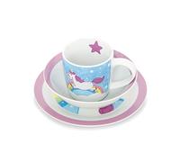 BIOZOYG - Vajilla para Niños de Porcelana - Juego de Desayuno de 3 Piezas, Apto para Lavavajillas, Juego de Plato Taza Cuenco Blanco con Diseño, Ideas de Regalo para Niños, Unicornio