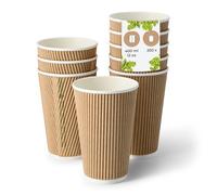 BIOZOYG Vasos de cartón 250 unidades 400 ml / 8 oz, 80 mm, marrón - Vasos para bebidas calientes - Vasos de cartón para café para llevar - Vasos desechables, alternativa a los vasos de poliestireno