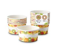 BIOZOYG Vasos de helado de cartón 100 unidades 150 ml Ø 92 mm impresos - Vasos para postres recubiertos desechables - Vasos para snacks para llevar - Heladería, Candy Bar, yogur, frutas, gofres