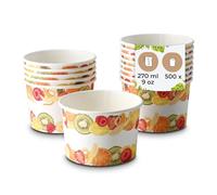 BIOZOYG Vasos de helado de cartón 500 unidades 200 ml Ø 92 mm impresos - Vasos para postres recubiertos desechables - Vasos para snacks para llevar - Heladería, Candy Bar, yogur, frutas, gofres
