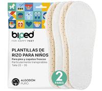 biped 2 pares de plantillas barefoot para niños: plantillas de felpa 100% algodón y acolchado de látex suave; plantillas para zapatos contra el olor de pies y bacterias z2789(33)