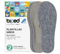 biped 2 pares de plantillas de fieltro con látex natural para niños - plantillas muy suaves y cálidas - número 22-35 para recortar z2740