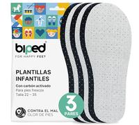 biped 3 pares de plantillas infantiles con carbón activo - plantillas contra el sudor y el mal olor - espuma de látex suave - frescor higiénico para pies y zapatos limpios z2768(26-27)