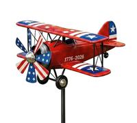 Biplane Wind Sculpture - Durable Flying Model, Rotating Art, Distressed Finish Exterior | Festive Americana Theme Gift, Designed for Vibrant Outdoor Yard Path Display Festive Season Holiday