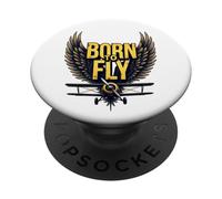 Biplano Retro de Aventura Nacido para Volar, atrevidos Amantes de la aviación PopSockets PopGrip Adhesivo