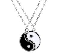 Biplut Juego de 7 piezas de joyería, Tai Chi Yin Yang para hombres y mujeres, pulsera trenzada hecha a mano ajustable + anillo de reloj de dedo + 2 collares para parejas + 1 par de aretes de gota +