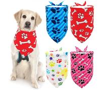 BIPY 4 pañuelos grandes para perros con patrón de patas, bufanda triangular para cachorros, baberos suaves para perros grandes XL, lavables y ajustables, pañuelo para mascotas, disfraz de fiesta