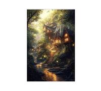 BIQHTGA Póster artístico de bosque de pueblo de elfos, lienzo para decoración de pared, pinturas para sala de estar, dormitorio, decoración de 30 x 45 cm