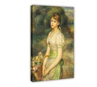 BIQHTGA Renoir - Póster de niña con flores en lienzo, decoración de dormitorio, paisaje, oficina, habitación, regalo, 60 x 90 cm
