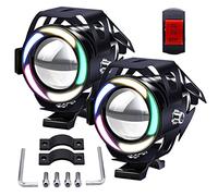 Biqing 1 Par U7 Faros de Motocicleta Luces de Niebla con Vistoso Angel Eye,Universal Faros Auxiliares de Moto 12V/24V Faro Adicional Moto con Interruptor de Motocicleta