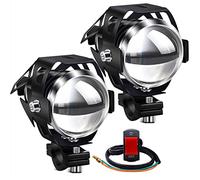Biqing 2PCS Faros delanteros para motocicleta, U5 faros auxiliares de moto, 125W 3000LM Focos Antinieblas Luces Moto Led Con interruptor universal(Blanco)