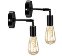 Biqing Aplique de pared vintage, paquete de 2 luces de pared de metal retro con casquillo E27, lámparas de noche para sala de estar, dormitorio y baño, Negro