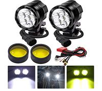 Biqing Faros de Motocicleta Luces de Niebla Kit Ámbar/Blanco,12V 24V LED Luz de Trabajo Luz de Conducción Todoterreno Faros Antiniebla Lámparas Auxiliares del LED con Interruptor de Mazo de Cables