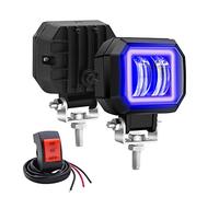 Biqing Square Fog Light Blue Halo - Lámpara de techo (20 W) Faros Auxiliares de Moto,3 Inch Cuadrado 20W Faros Antiniebla Moto LED Foco Luces de Trabajo Luz Delantera Auxiliar