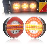 Biqiure 2PCS Pilotos Traseros de Remolque Redondos Led Impermeable,12V 24V Luces Traseros Led para Remolque Luz de Freno de Camión/Indicador de Señal de giro dinámico (Modelo B)