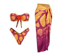 Biquini Mujer 2026 Bikini Talla Grande Braga Alta Women's Retro Fashion Swimsuit with Beach Cover Up Wrap Skirt Two Bikini Set Trajes de Banho para Mulheres Ropa de Playa para (Orange M)