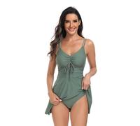 Biquinis de Talla Grande Sujetador Bikini Mujer Traje de Baño Dividido Color Sólido para Mujer Falda Dividida para Playa Al Bikini Deportivo Braga Alta Reductora Bañadores (Green XL)