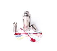 BIRAMBEAU, Juego de cóctel de Acero Inoxidable, coctelera de 750 ml con Jigger Double y 6 agitadores Colores, Decorativos en Forma de piña de plástico.