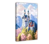 BIRART Póster de lienzo con diseño de castillo de Neuschwanstein en acuarela, regalo de viaje, para decoración de dormitorio, 30 x 45 cm