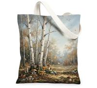 Birch Trees - Bolsa de lona con diseño de hongos artísticos, hojas que caen en otoño, color marrón, bolsa pequeña de 13 x 15 pulgadas, Marrón, 13x15 Inch