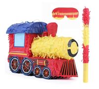 Birchio Paquete de piñata de tren 3D con venda para los ojos y murciélago (42 x 28 x 17cm), piñata de tren para niños, suministros de fiesta de cumpleaños, fiesta temática de tren,