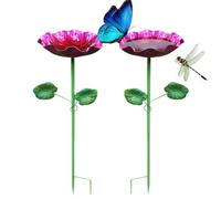 Bird Bath Bowl - 25.98 Inch Metal Flower Garden Water Feeder | Iron Bird Feeder Set With Flower Design For Hummingbirds Bees Butterflies Patio Courtyard Backyard Lawn Outdoor Decor
