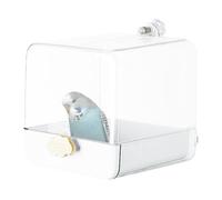Bird Bath Cage | Pet Parrot Bath Box With Hook & Bottom Drawer | Easy Clean Pet Bàath Accessory For Most Bird Cages, White & Yellow Small Animal Bathing Station | Indoor Outdoor Bùird Care