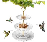 Bird Bath Feeder, 3 Layer Birdbaths Feeder Combo, Pet Accessories Parrots Water Feeding Tray for Parakeet, Budgies, Sparrow, 9.45x9.45x13.78 Inches, White, Pink, Green
