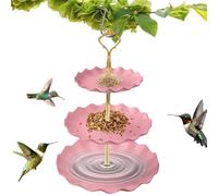 Bird Bath Feeder, 3 Layer Birdbaths Feeder Combo, Pet Accessories Parrots Water Feeding Tray for Parakeet, Budgies, Sparrow, 9.45x9.45x13.78 Inches, White, Pink, Green