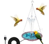 Bird Bath Feeder, Hummingbird Water Tray with USB Charging Fountain Pump, (9,25 x 9,25 x 17,72 pulgadas) Hangable Outdoor Bird Bath (estándar, transparente), for Garden & Backyard Decor