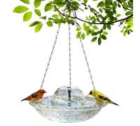Bird Bath Fountain - Cascading Water Hanging Garden Decor for Outdoor Attraction, Clear Bowl Design with Metal Chain Suspension System, Decorative Bird Water Feeder for Patio Yard Porch Wildlife