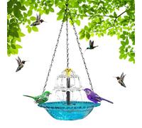 Bird Bath Solar Fountain - Outdoor Birdbath Water Fountain, Outside Bird Bath with Solar Pump Finish, 46x23.5x23.5cm Large Size + Blue Aesthetic Design, PP & Metal- For Garden