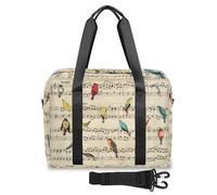 Bird - Bolsa de viaje con notas musicales vintage para mujeres, hombres, niñas y niños, bolsa de fin de semana, bolsa de viaje de 32 L, bolsa grande para viajes, deportes, gimnasio, color, Big,
