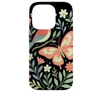 Bird Butterfly Scandinavian Folk Art Nature Moth Cottagecore Carcasa para iPhone 14 Pro