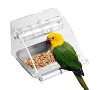 Bird Cage Feeder with Perch, Water Food Bowl Dispenser, (5.91x7.48x5.71 Inches) Indoor Bird Feeding and Watering Dish, Detachable Foraging Toy for Gentoo Parrot