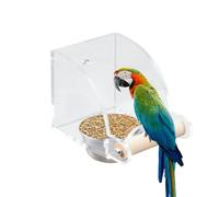 Bird Cage Feeders, Clear Acrylic Food & Water Dispenser, Interactive Parrot Dish, Stainless Steel Feeding Bowl for Cage Accessories, Multiple Sizes, Wood