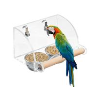 Bird Cage Feeders, Clear Acrylic Food & Water Dispenser, Interactive Parrot Dish, Stainless Steel Feeding Bowl for Cage Accessories, Multiple Sizes, Wood