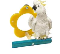 Bird Cage Mirror with Perch Interactive Cockatiel and Parakeet Toy Enrichment Stand & Chewing Accessory For Small Pet Birds, Stimulates Curiosity, 3.94x3.15x3.94 Inches