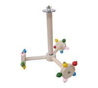 Bird Cage Perch Toy, Parrot Chewing Toy, Bird Stand Perch with Balls Puzzle, Spinner Toy, Chew & Play Feature, Wood & Metal Construction, 21 x 18 x 18 cm, Perfect for Parrots