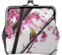 Bird Cherry Blossoms - Monedero de piel para mujer, pequeño bolso de cambio con cierre de beso y hebilla para regalo de niña, Como se muestra en la imagen, Talla única, Organizador de bolsas