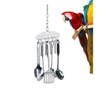 Bird Chew Toy for Parrot, Stainless Steel Parrot Bird Spoon Ring Toy, Gnawing Scoops Toys for Conures, Finches, Cockatoos, Budgies, Lovebirds, Parrot Interactive Chew Toy for Birds