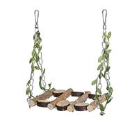 Bird Chew Toy Set, Wooden Climbing Hammock Perch for Beak Exercise, Stress Relief with Grip Training Function, Cage Enrichment for Budgerigar, Parrot Finch Cockatiel Macaw, Natural Wood Brown