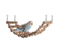 Bird Chew Toy Set, Wooden Climbing Hammock Perch for Beak Exercise, Stress Relief with Grip Training Function, Cage Enrichment for Budgerigar, Parrot Finch Cockatiel Macaw, Natural Wood Brown