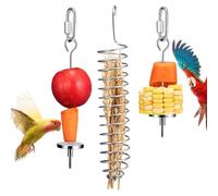Bird Chew Toys, Bird Toy Holder Fruit Fork, 3 Pieces Stainless Steel Cage Accessories, Foraging Pet Supplies Vegetable Food for Cockatiel, Lovebirds, Macaw, 7.87 Inches