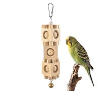 Bird Chew Toys for Beak Grinding, Hangable Wood Block Enrichment Beak, Cockatiel Toys with Bell, Cage Accessory for Indoor Conure, Fun Swing Perch Home Pet Supplies Interactive Play