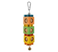 Bird Chew Toys - Hangable Wood Block Grinding Game | Small Bird Toys with Bell for Cockatiel, Conure, Indoor, Cage, Home, Pet, Parrot, Fun, Safe, Chewing Activity