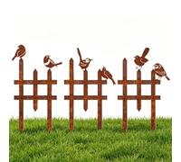 Bird Design Garden Fence, Defines Borders and Spaces, 3 Pieces Landscape Edging with Ground Stakes, Metal Yard Barrier with Decorative Pattern, Outdoor Fencing, Ground Border Fence