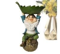 Bird Feeder, Bird Bath Tray, Leaf Design Waterer, Decorative Gnome Statue, Resin Construction, 4.13x6.69 Inches, Portable Compact Ideal for Patio, Deck, and Outdoor Lawn Use